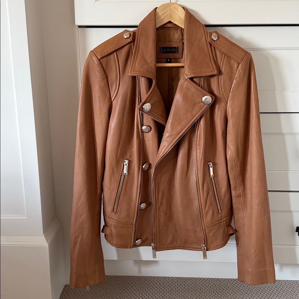 Danier Cognac Brown Leather Moto Jacket